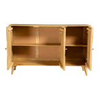 56" Mid-Century Modern Accent Cabinet with 3 Checkered Doors - Natural Mango Wood Sideboard with Gold Hardware - 35"H x 18"D Storage