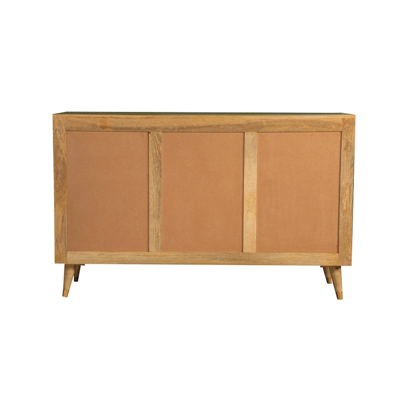 56" Mid-Century Modern Accent Cabinet with 3 Checkered Doors - Natural Mango Wood Sideboard with Gold Hardware - 35"H x 18"D Storage