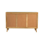 56" Mid-Century Modern Accent Cabinet with 3 Checkered Doors - Natural Mango Wood Sideboard with Gold Hardware - 35"H x 18"D Storage