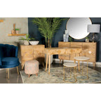 56" Mid-Century Modern Accent Cabinet with 3 Checkered Doors - Natural Mango Wood Sideboard with Gold Hardware - 35"H x 18"D Storage