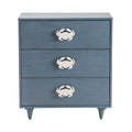 Coastal Blue White Acacia Wood 3-Drawer Chest 28x15x31 Nautical Storage Dresser with Crab Pulls