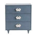 Coastal Blue White Acacia Wood 3-Drawer Chest 28x15x31 Nautical Storage Dresser with Crab Pulls