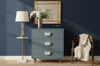 Coastal Blue White Acacia Wood 3-Drawer Chest 28x15x31 Nautical Storage Dresser with Crab Pulls