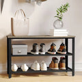 3-Tier Entryway Bench with Mesh Metal Shoe Storage Shelves