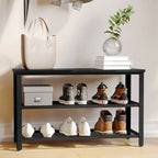3-Tier Entryway Bench with Mesh Metal Shoe Storage Shelves