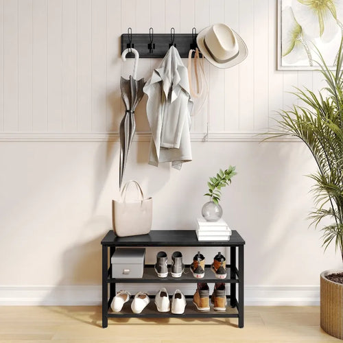 Banc d'entrée à 3 niveaux avec étagères de rangement à chaussures en maille métallique