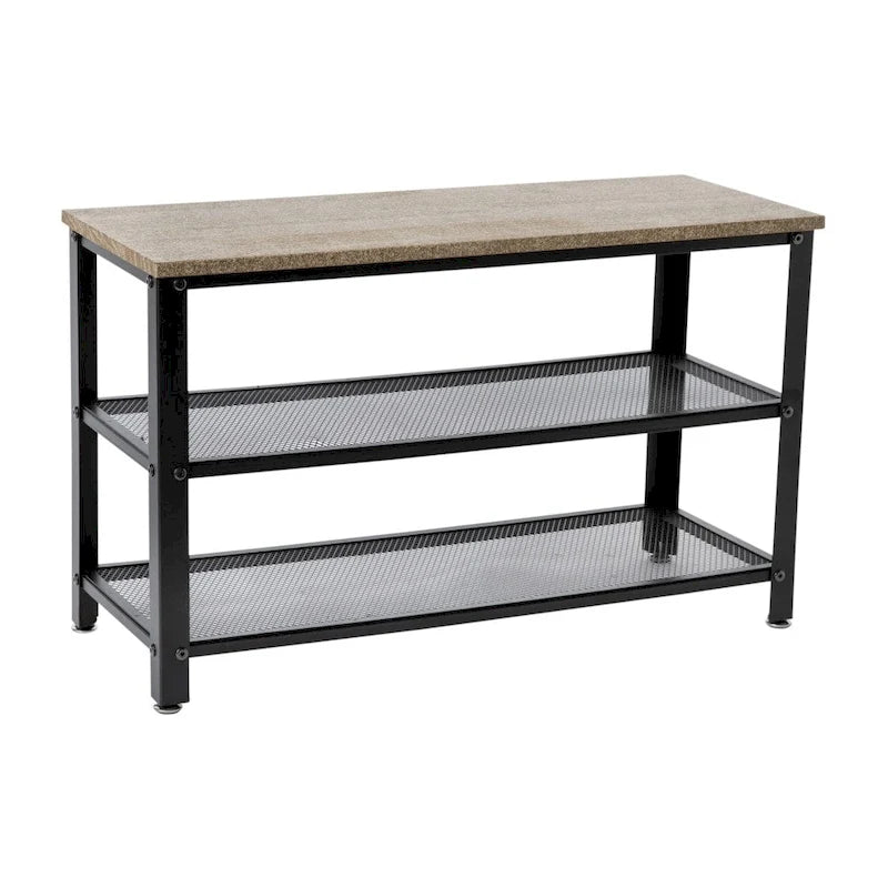 3-Tier Entryway Bench with Mesh Metal Shoe Storage Shelves