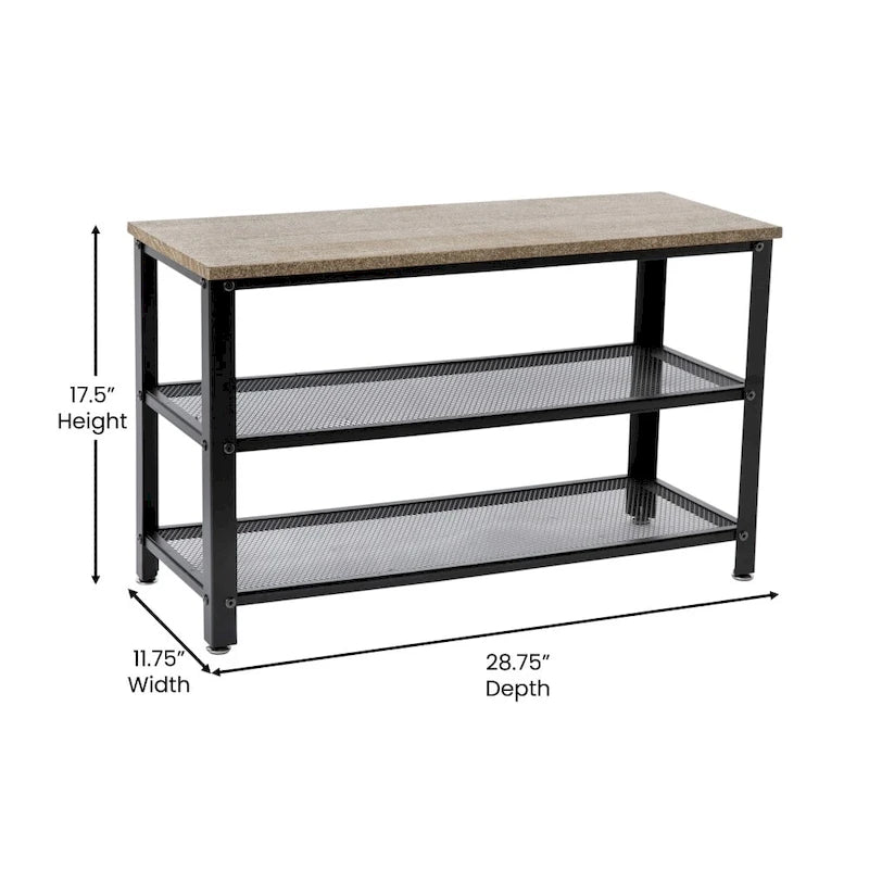 3-Tier Entryway Bench with Mesh Metal Shoe Storage Shelves