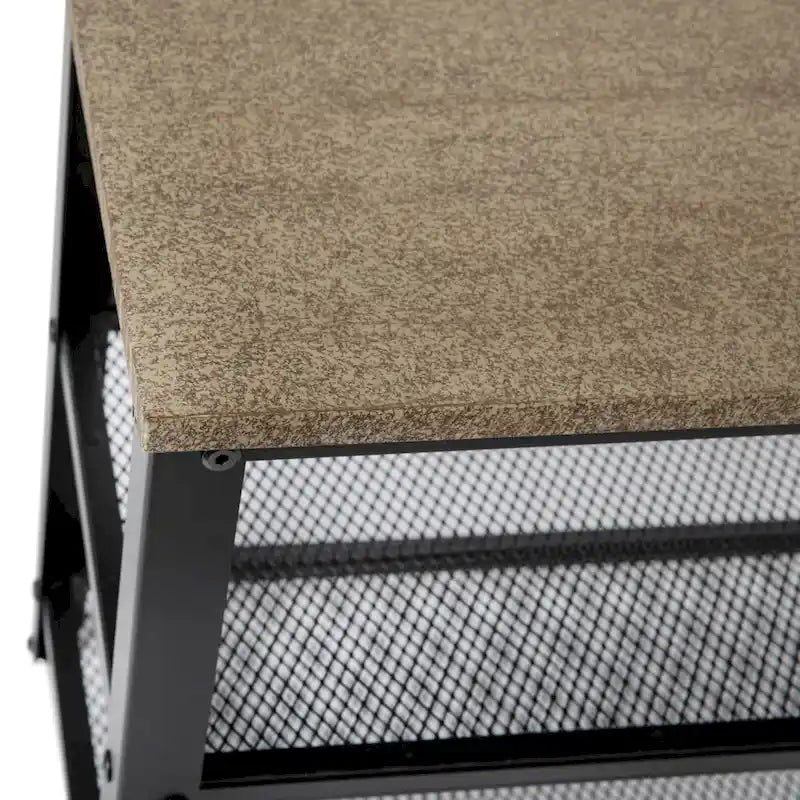 3-Tier Entryway Bench with Mesh Metal Shoe Storage Shelves