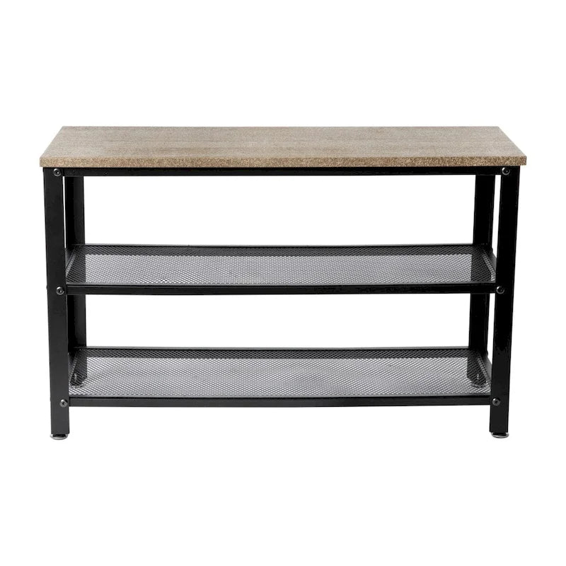 3-Tier Entryway Bench with Mesh Metal Shoe Storage Shelves