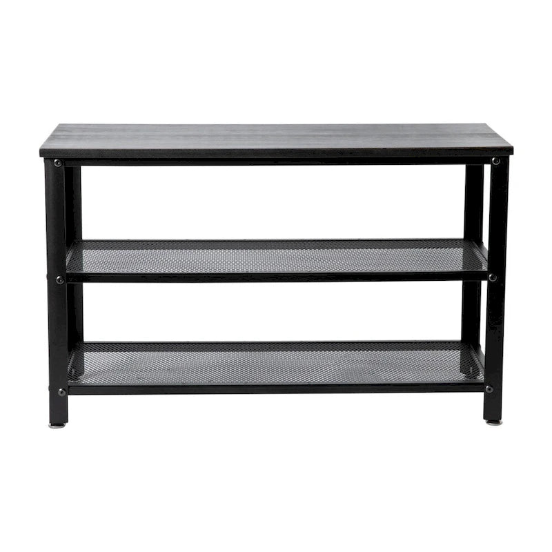 3-Tier Entryway Bench with Mesh Metal Shoe Storage Shelves