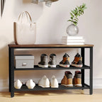 3-Tier Entryway Bench with Mesh Metal Shoe Storage Shelves