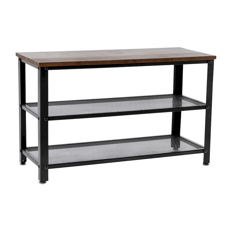 3-Tier Entryway Bench with Mesh Metal Shoe Storage Shelves