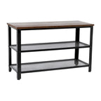 3-Tier Entryway Bench with Mesh Metal Shoe Storage Shelves