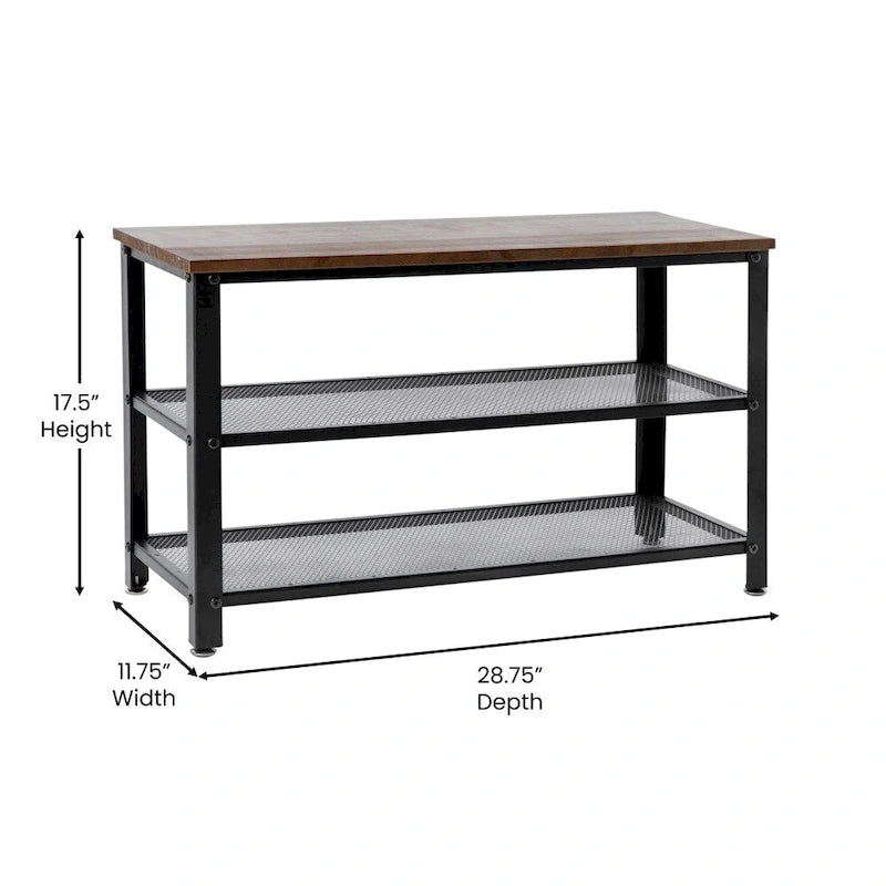 3-Tier Entryway Bench with Mesh Metal Shoe Storage Shelves