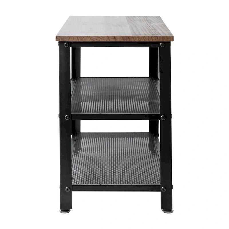3-Tier Entryway Bench with Mesh Metal Shoe Storage Shelves