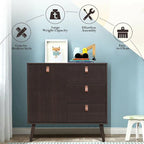 3-Drawer Storage Cabinet Mid-Century Sideboard with Adjustable Shelf Brown Engineered Wood 31.5x15.5x32 inch