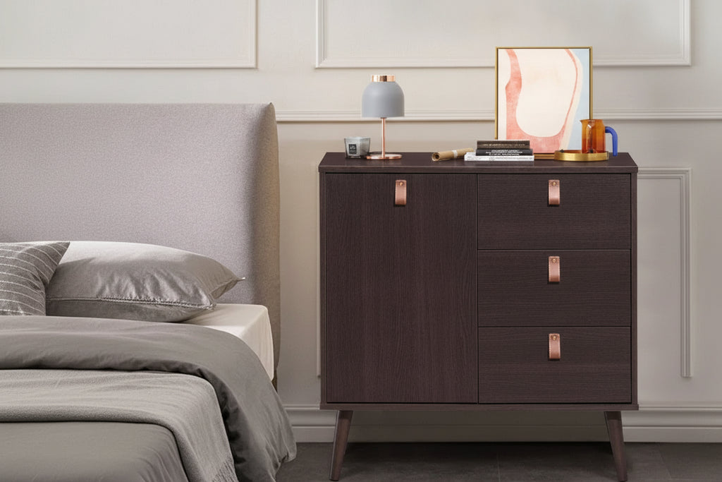 3-Drawer Storage Cabinet Mid-Century Sideboard with Adjustable Shelf Brown Engineered Wood 31.5x15.5x32 inch