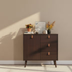 3-Drawer Storage Cabinet Mid-Century Sideboard with Adjustable Shelf Brown Engineered Wood 31.5x15.5x32 inch