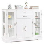 Wood Buffet Sideboard Cabinet with Glass Display Doors - 42 inches L x 11.5 inches W x 32 inches H
