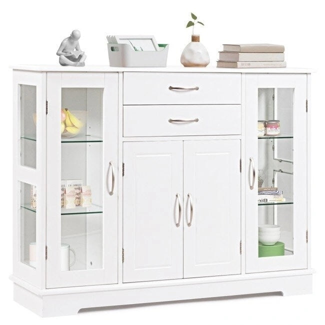 Wood Buffet Sideboard Cabinet with Glass Display Doors - 42 inches L x 11.5 inches W x 32 inches H