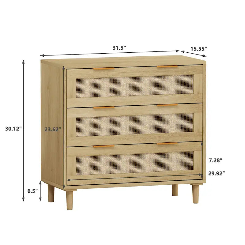 3-Drawers Rattan Storage Cabinet
