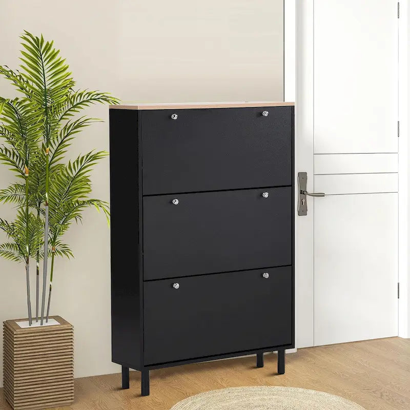 Meuble de rangement pour chaussures minimaliste avec panneau supérieur aspect bois