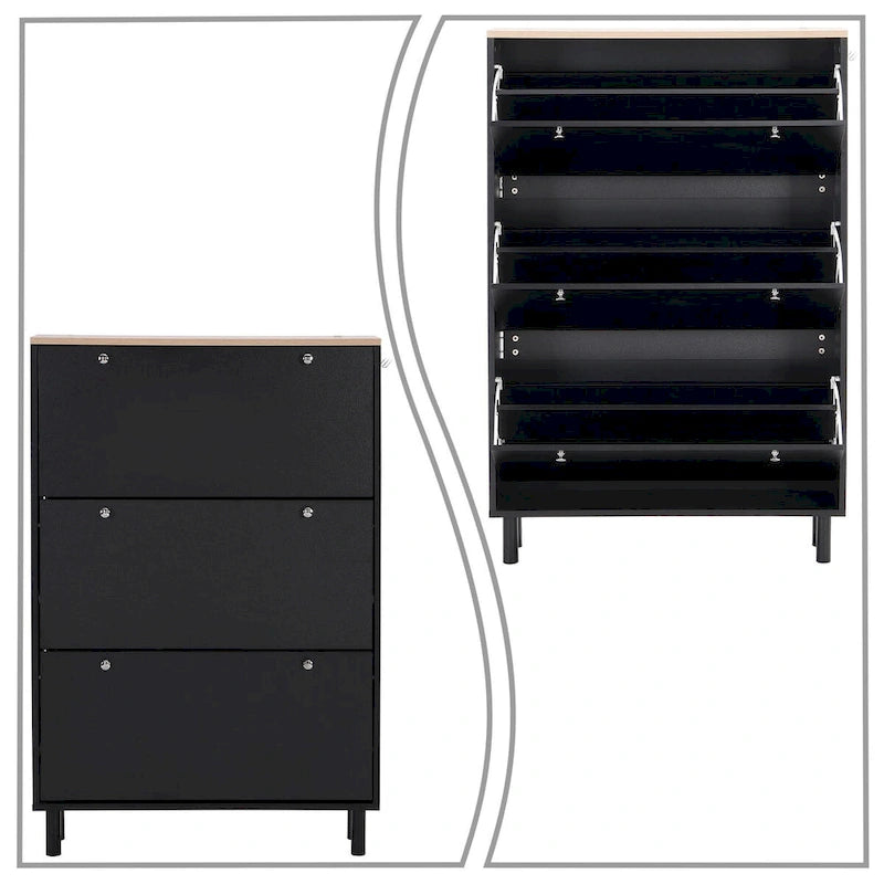 Meuble de rangement pour chaussures minimaliste avec panneau supérieur aspect bois