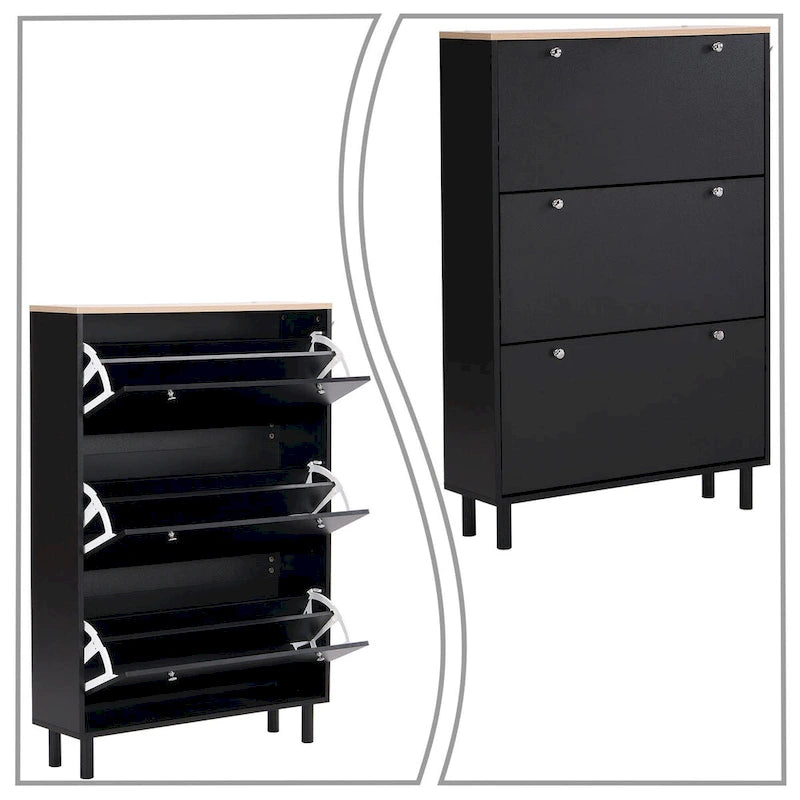 Meuble de rangement pour chaussures minimaliste avec panneau supérieur aspect bois