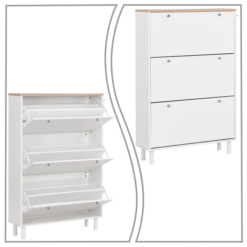 Meuble de rangement pour chaussures minimaliste avec panneau supérieur aspect bois