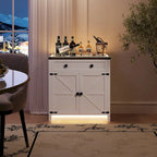 32.83"H Sideboard Storage Cabinet with LED Lights, USB Charging, Wireless Charging Station, Antique White & Rustic Brown