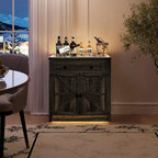 32.83"H Sideboard Storage Cabinet with LED Lights, USB Charging, Wireless Charging Station, Antique White & Rustic Brown