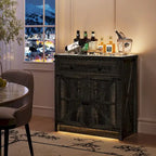 32.83"H Sideboard Storage Cabinet with LED Lights, USB Charging, Wireless Charging Station, Antique White & Rustic Brown