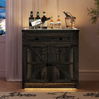 32.83"H Sideboard Storage Cabinet with LED Lights, USB Charging, Wireless Charging Station, Antique White & Rustic Brown