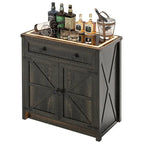 32.83"H Sideboard Storage Cabinet with LED Lights, USB Charging, Wireless Charging Station, Antique White & Rustic Brown