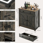 32.83"H Sideboard Storage Cabinet with LED Lights, USB Charging, Wireless Charging Station, Antique White & Rustic Brown