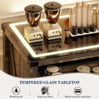 32.83"H Sideboard Storage Cabinet with LED Lights, USB Charging, Wireless Charging Station, Antique White & Rustic Brown