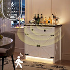 32.83"H Sideboard Storage Cabinet with LED Lights, USB Charging, Wireless Charging Station, Antique White & Rustic Brown