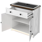 32.83"H Sideboard Storage Cabinet with LED Lights, USB Charging, Wireless Charging Station, Antique White & Rustic Brown