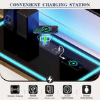 32.83"H Sideboard Storage Cabinet with LED Lights, USB Charging, Wireless Charging Station, Antique White & Rustic Brown