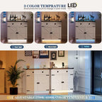 32.83"H Sideboard Storage Cabinet with LED Lights, USB Charging, Wireless Charging Station, Antique White & Rustic Brown