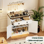 32.83"H Sideboard Storage Cabinet with LED Lights, USB Charging, Wireless Charging Station, Antique White & Rustic Brown