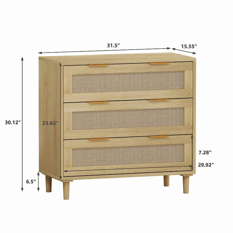 3-Drawers Rattan Storage Cabinet Rattan Drawer