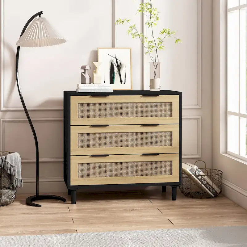 3-Drawers Rattan Storage Cabinet Rattan Drawer