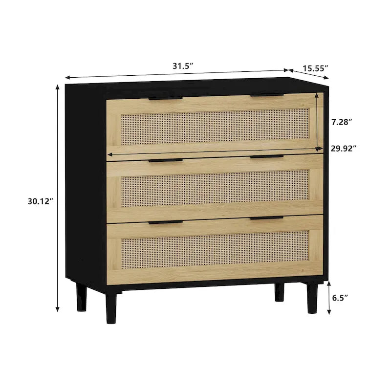 3-Drawers Rattan Storage Cabinet Rattan Drawer