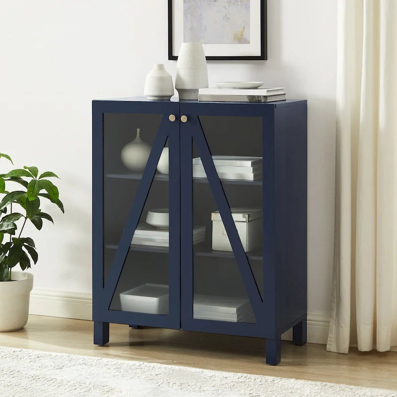 Meuble de rangement empilable avec portes en verre - 2 étagères réglables - Organiseur de cuisine ou salle de bain style moderne-rustique