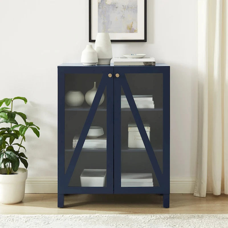 Meuble de rangement empilable avec portes en verre - 2 étagères réglables - Organiseur de cuisine ou salle de bain style moderne-rustique