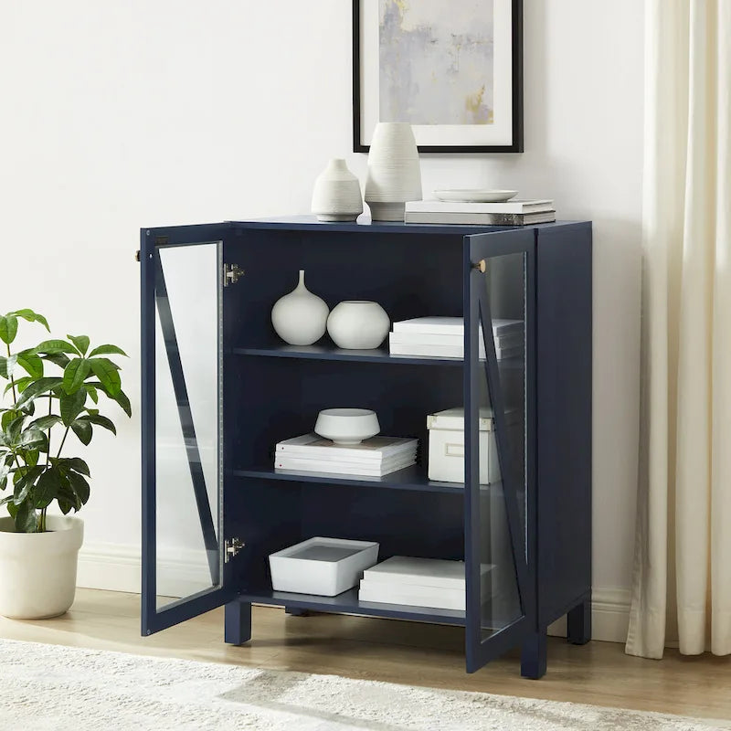 Meuble de rangement empilable avec portes en verre - 2 étagères réglables - Organiseur de cuisine ou salle de bain style moderne-rustique