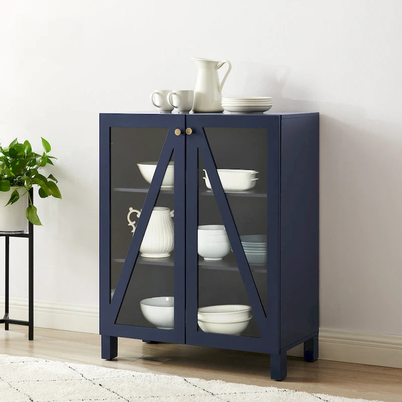 Meuble de rangement empilable avec portes en verre - 2 étagères réglables - Organiseur de cuisine ou salle de bain style moderne-rustique