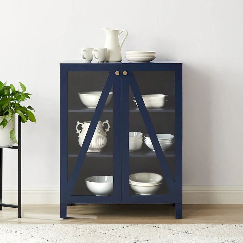 Meuble de rangement empilable avec portes en verre - 2 étagères réglables - Organiseur de cuisine ou salle de bain style moderne-rustique